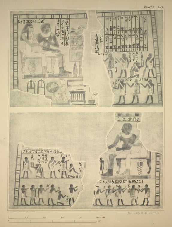 Renni and "his mother Aahmes, justified before Osiris," seated on a long couch formed of some inlaid wood. ...