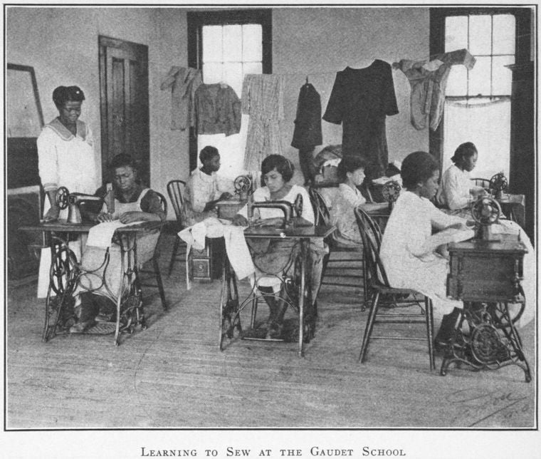 Learning to sew at the Gaudet School; [New Orleans, Louisiana.]