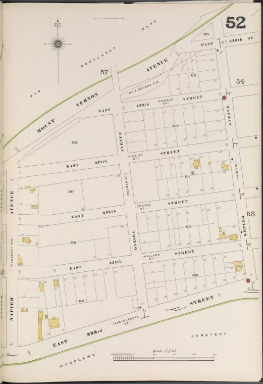 Bronx, V. 13, Plate No. 52 [Map bounded by Mount Vernon Ave., Kepler Ave., E. 233rd St., Napier Ave.]