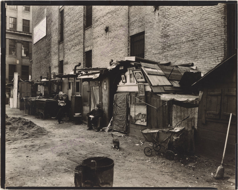 Huts and unemployed, West Houston and Mercer St.