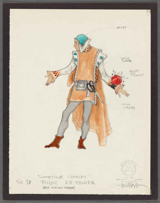 Goodtime Charley: Costume sketch for Tailor (after Maxfield Parrish) (Ed Becker)