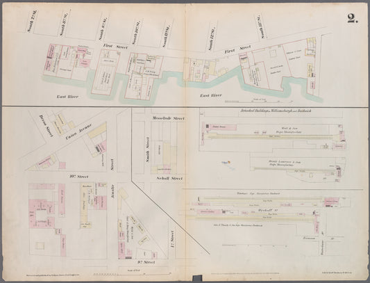 Plate 2: Map bounded by South 8th Street, 1st Street, Division Street, Devoe Street, Union Avenue, Ainslie Street, 1st Street, 9th Street, Smith Street, Messerole Street, Scholl Street, Waterbury Street, Remsen Street, Wyckoff Street