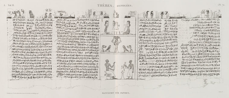 Thèbes. Hypogées. Manuscrit sur papyrus.