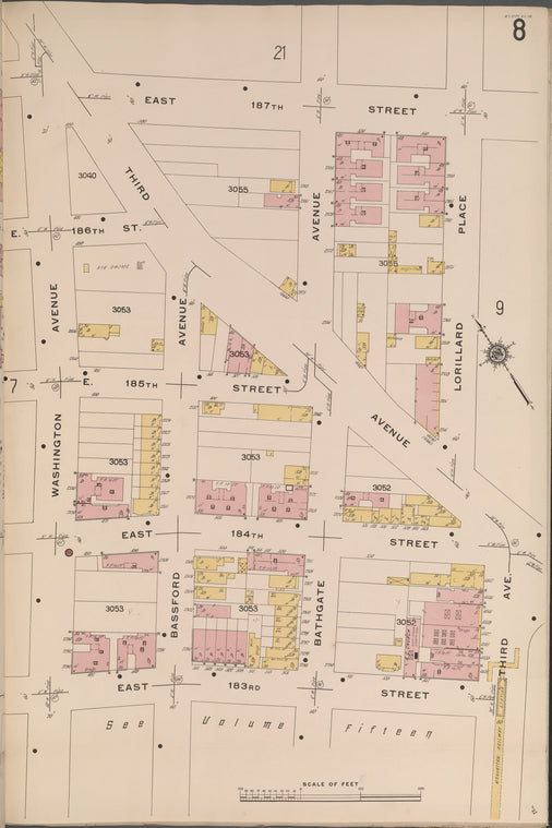 Bronx, V. 14, Plate No. 8 [Map bounded by E. 187th St., 3rd Ave., E. 183rd St., Washington Ave.]