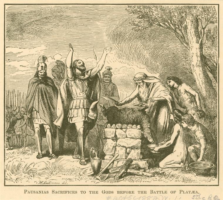 Pausanias sacrifices to the gods before the battle of Platæa
