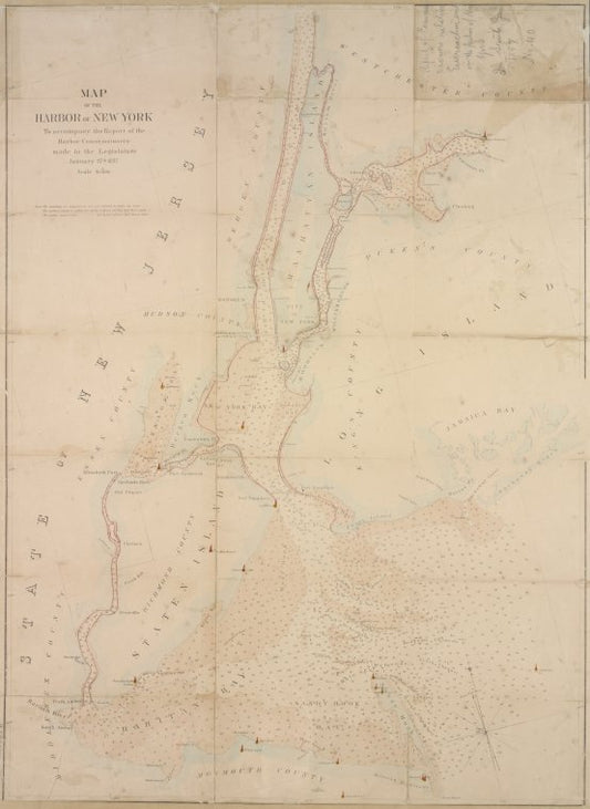 Map of the Harbor of New York : to accompany the report of the Harbor Commissioners made to the Legislature, January 27th, 1857.