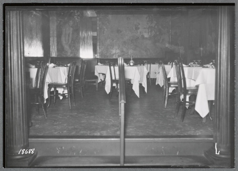 Interior views of Café des Artistes restaurant with murals: 1 W. 67th St. - Central Park West, Manhattan