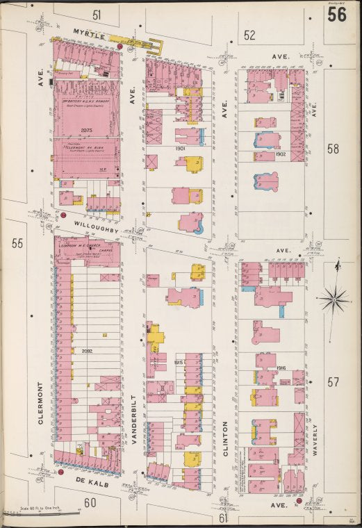Brooklyn V. 2, Plate No. 56 [Map bounded by Clermont Ave., Myrtle Ave., Waverly Ave., De Kalb Ave.]