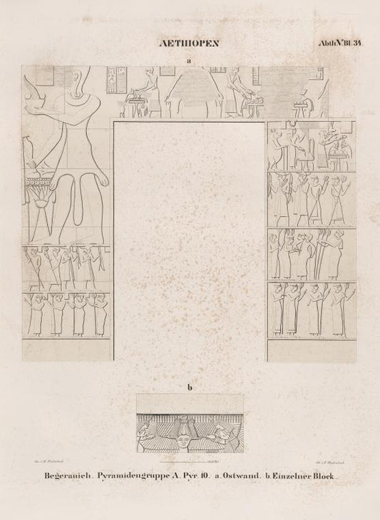 Aethiopen. Begerauîeh [Begrawiya]. Pyramidengruppe A. Pyr. 10: a. Ostwand; b. Einzelner Block.