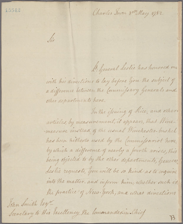 Letter to John Smith, Secretary to the Commander-in-chief [New York]