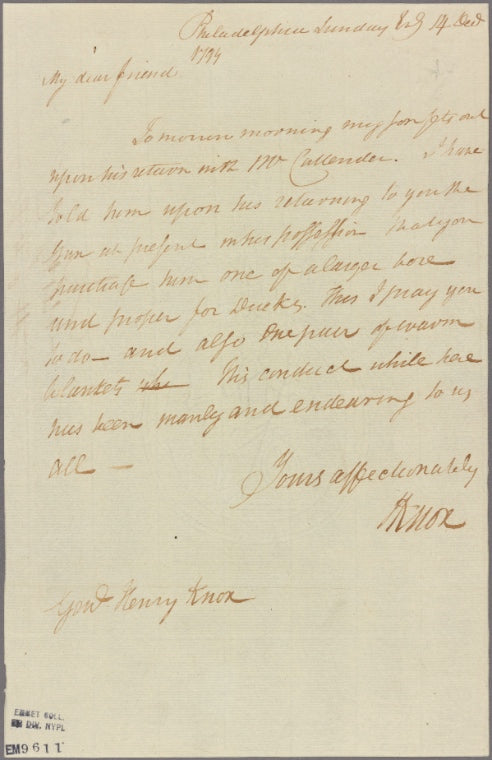 Letter to [Mrs. Knox?]