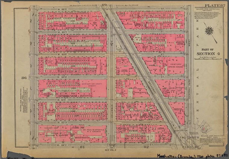 Plate 87, Part of Section 4: [Bounded by W. 65th Street, Central Park West, W. 59th Street and Amsterdam Avenue]