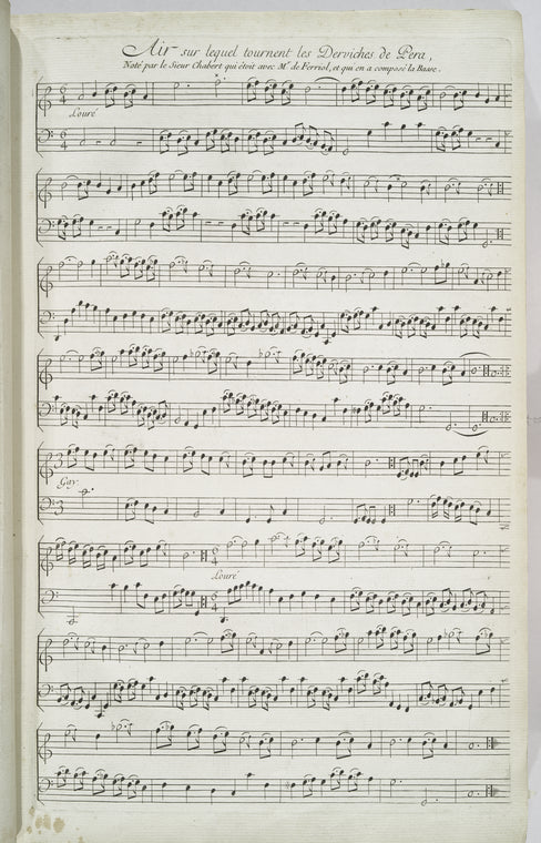 Air sur lequel tournent les derviches de Pera: noté par le Sieur Chabert qui étoit avec Mr. De Ferriol, et qui en a composé la basse