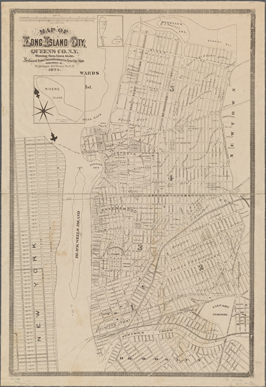 Map of Long Island City, Queens Co. N.Y.: showing farm lines &c., &c...reduced from Commissioners new city map