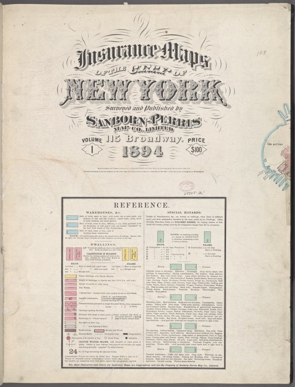 Insurance maps of the City of New York. Surveyed and published by Sanborn-Perris Map Co., Limited. 115 Broadway, 1894. Volume 1.