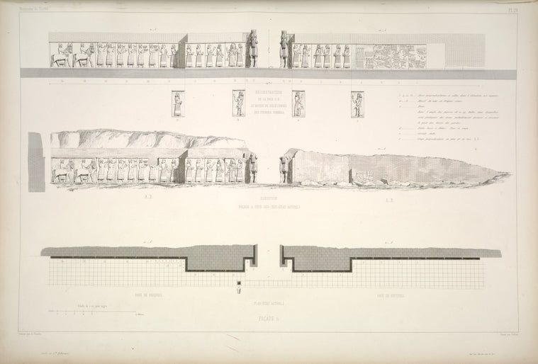 Façade n. Plan et élévations de la face sud-est.