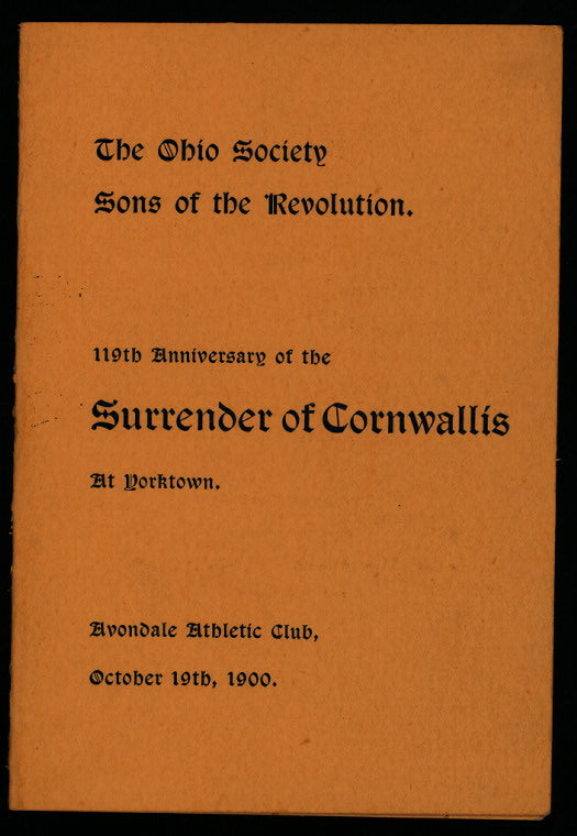 119TH ANNIVERSARY OF THE SURRENDER OF CORNWALLIS AT YORKTOWN [held by] OHIO SOCIETY SONS OF THE REVOLUTION [at] "AVONDALE ATHLETIC CLUB, (?), OH" (OTHER (CLUB);)