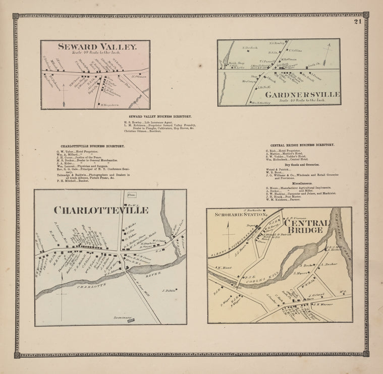 Seward Valley [Village]; Seward Valley Business Directory; Charlotteville Business Directory; Charlotteville [Village]; Gardnersville [Village]; Central Bridge Business Directory; Central Bridge [Village]