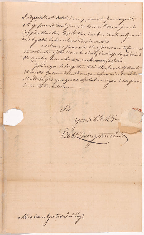 Livingston, Robert, Junr., addressed to Abraham Yates Junr. Esqr., High Sheriff for the City and County of Albany