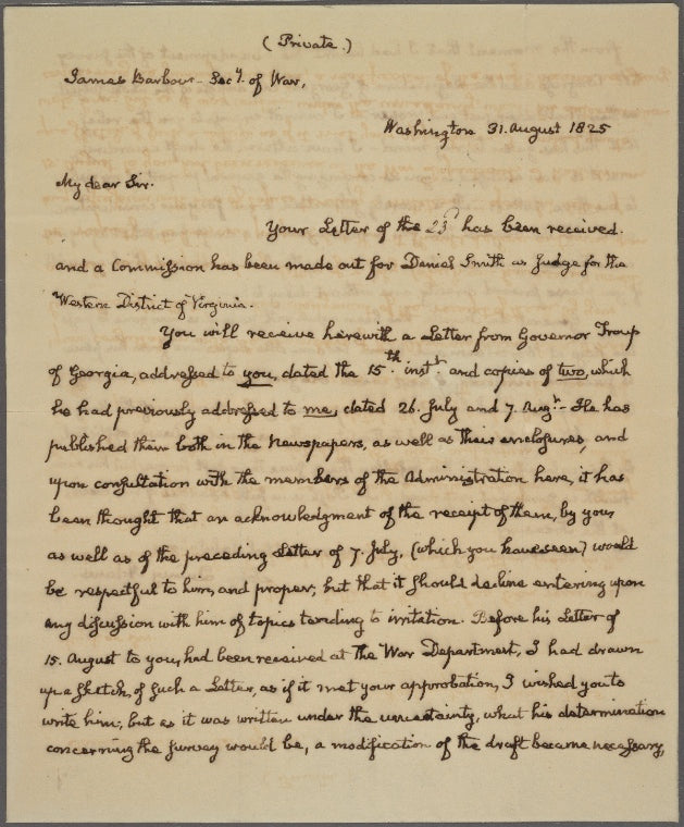 Letter to James Barbour, Secretary of War
