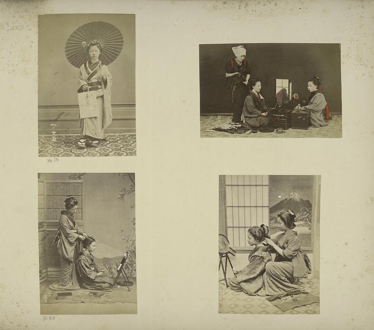 Japanese women wearing Kimono : Sewing, Hairdressing, and Dressing up