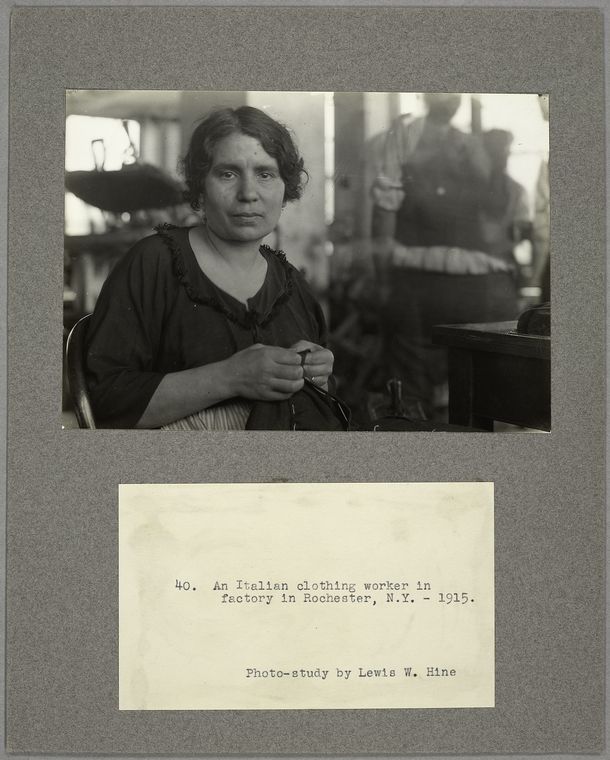 An Italian clothing worker in factory in Rochester,N.Y., 1915