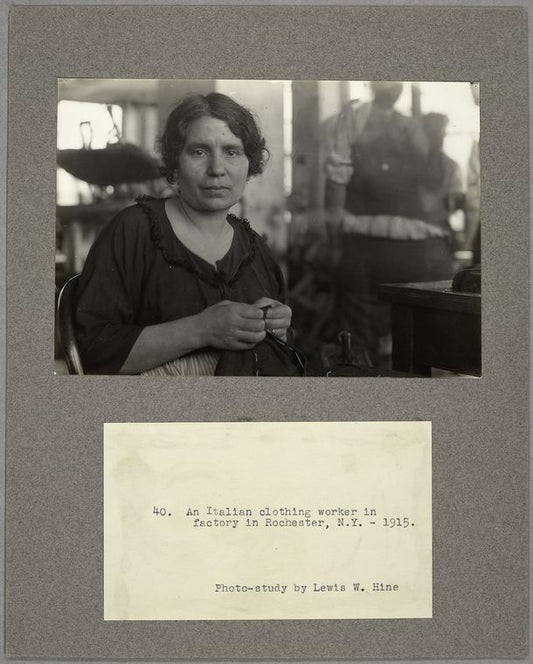 An Italian clothing worker in factory in Rochester,N.Y., 1915