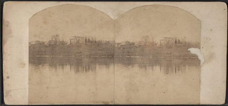 Buildings along a lake, probably Skaneateles Lake (N.Y.)