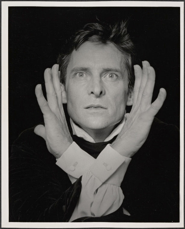 Jeremy Brett in the touring stage production of the 1977-80 revival of Dracula, sets by Edward Gorey