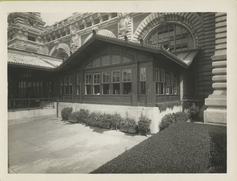 Detail of front entrance, U.S. Immigration Station, Ellis Island.