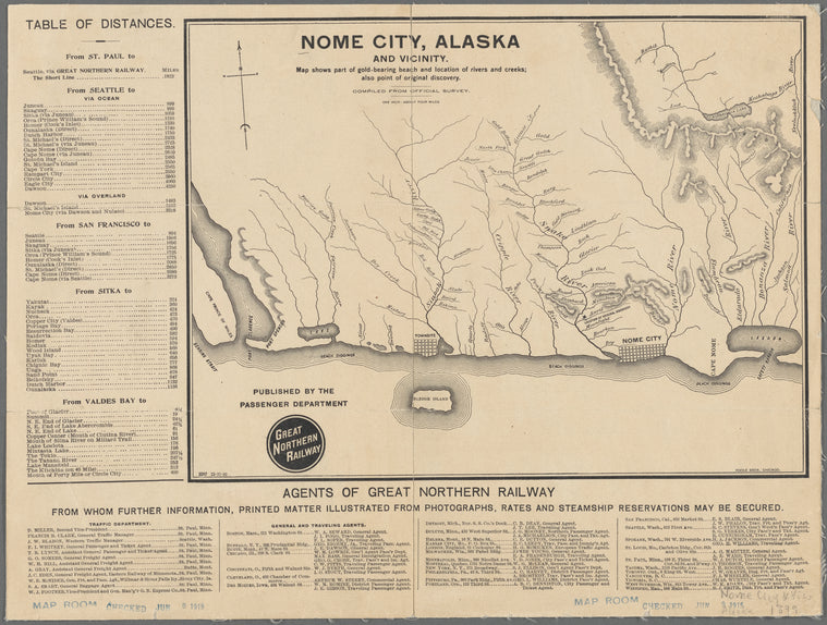 Nome City, Alaska, and vicinity : map shows part of gold-bearing beach and location of rivers and creeks, also point of original discovery