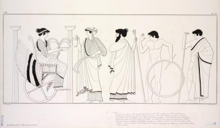 Triptolemus seated in a winged chariot in the sanctuary of Eleusinium