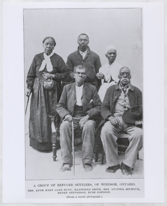 A group of refugee settlers, of Windsor, Ontario: Mrs. Anne Mary Jane Hunt, Manfield Smith, Mrs. Lucinda Seymour