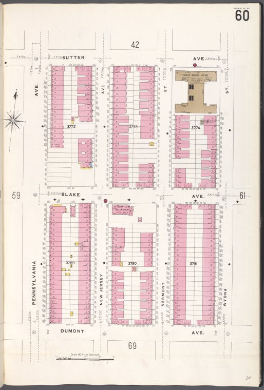 Brooklyn V. 8, Plate No. 60 [Map bounded by Sutter Ave., Wyona St., Dumont Ave., Pennsylvania Ave.]