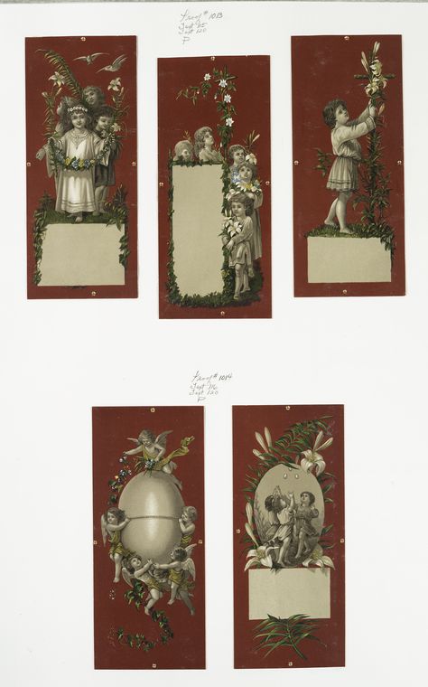 Christmas cards depicting plants and children.