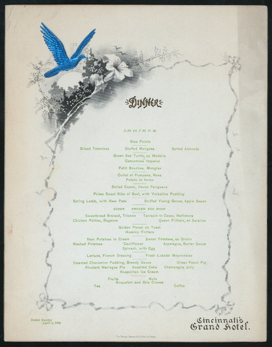 EASTER SUNDAY [held by] CINCINNATI'S GRAND HOTEL [at] "CINCINNATI, OH" (HOT;)