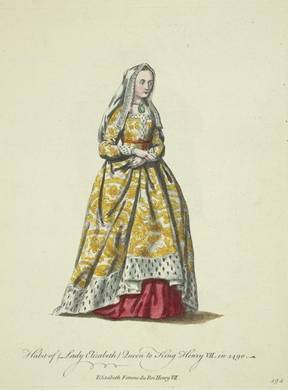 Habit of Lady Elizabeth queen to King Henry VII in 1490. Elizabeth femme du roi Henry VII.