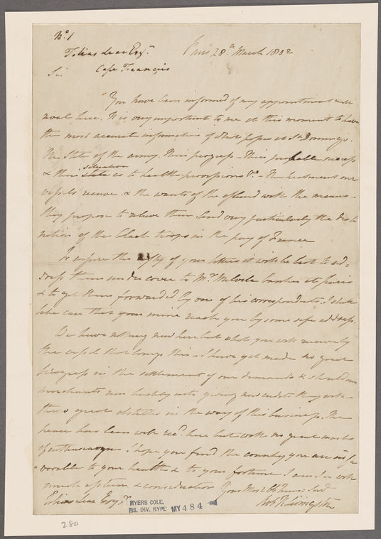 Livingston, Robert R. Paris. To Tobias Lear
