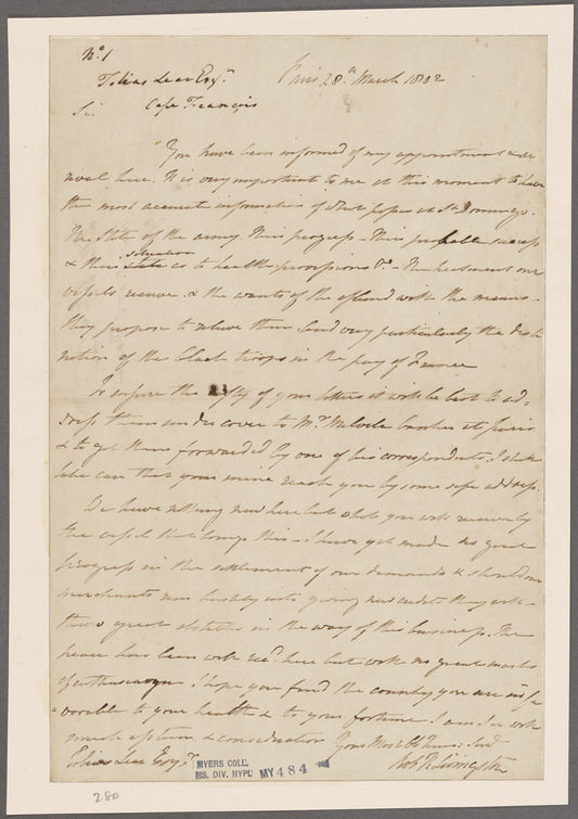 Livingston, Robert R. Paris. To Tobias Lear