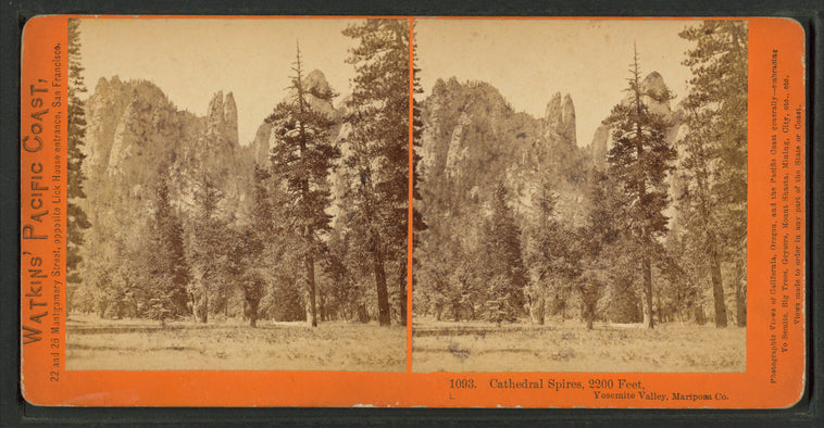 Cathedral Spires, 2200 feet, Yosemite Valley, Mariposa County, Cal.