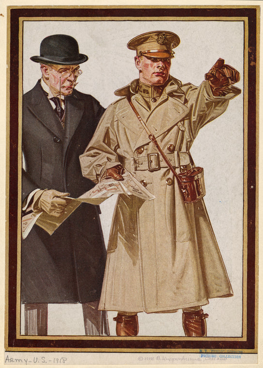 American soldier giving directions to a man in a suit, 20th century
