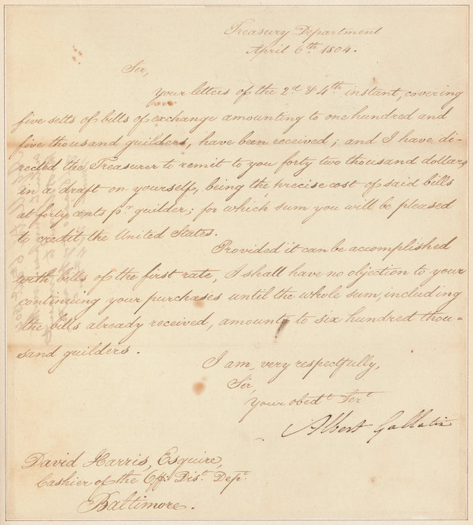 Albert Gallatin letter to David Harris
