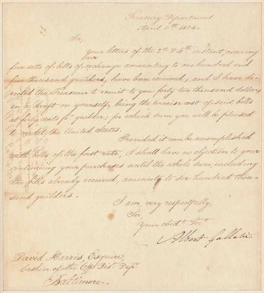 Albert Gallatin letter to David Harris