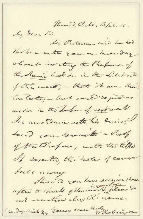 Edward Robinson letter to E.A. Duyckinck