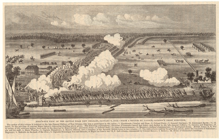 Bird's-eye view of the battle near New Orleans, January 8, 1815