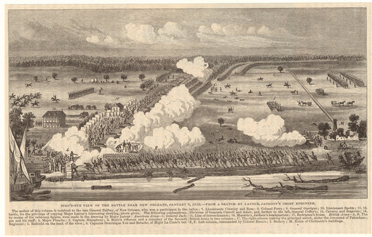 Bird's-eye view of the battle near New Orleans, January 8, 1815