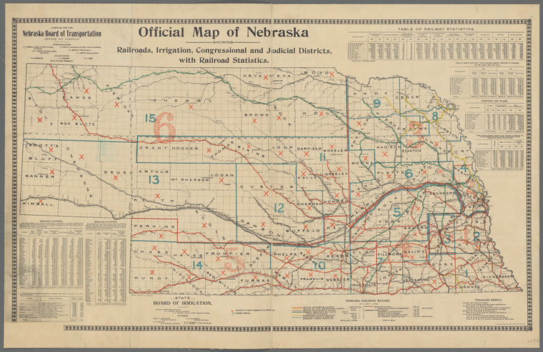 Official map of Nebraska : showing railroads, irrigation, congressional and judicial districts with railroad statistics