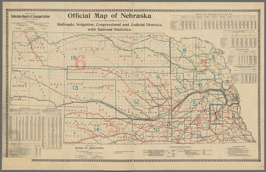 Official map of Nebraska : showing railroads, irrigation, congressional and judicial districts with railroad statistics