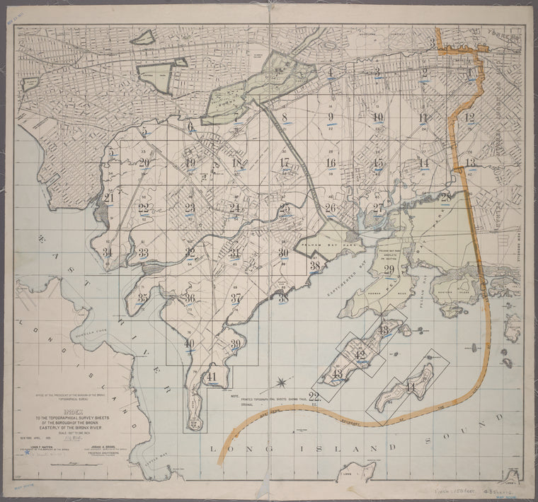 Index to the Topographical survey sheets of the borough of the Bronx easterly of the Bronx River.