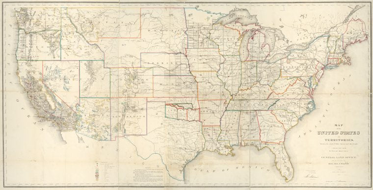 Map of the United States and territories : shewing the extent of public surveys and other details
